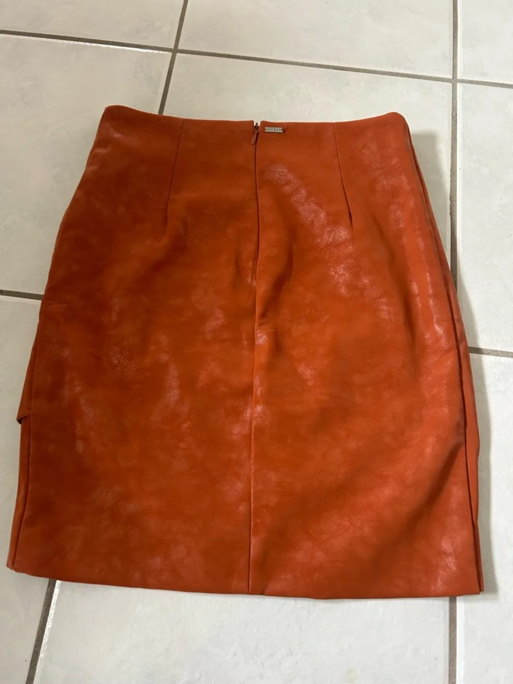 Guess Burnt Orange Faux-Leather Wrap Mini Skirt